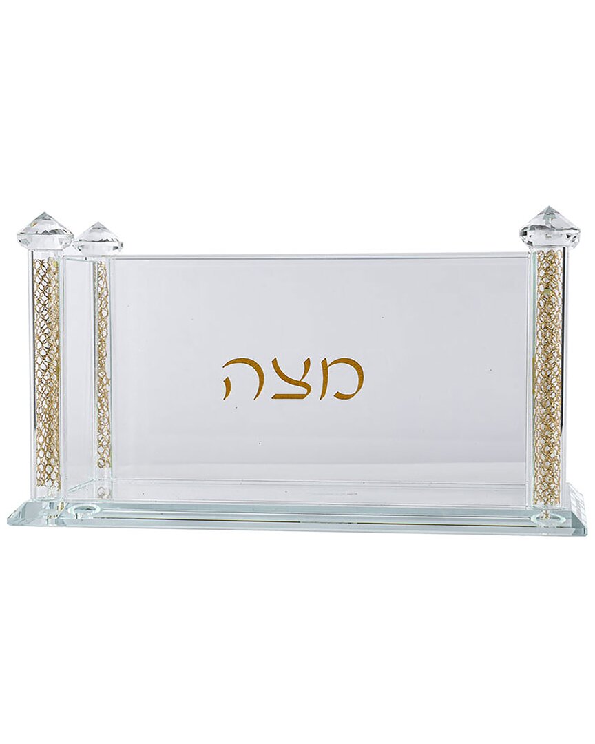 Noble Gift Crystal Square Matzah Box With Metallic Diamond Net Design Accents