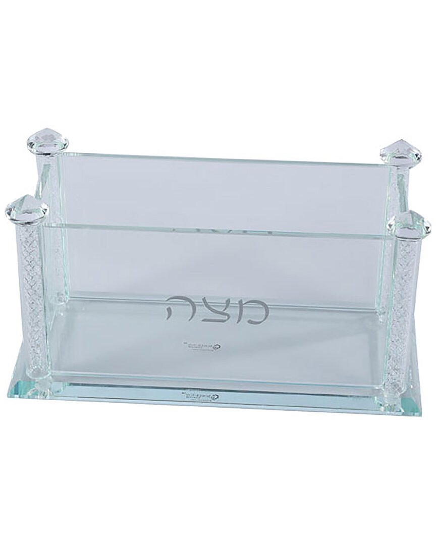 Noble Gift Crystal Square Matzah Box With Metallic Diamond Net Design Accents