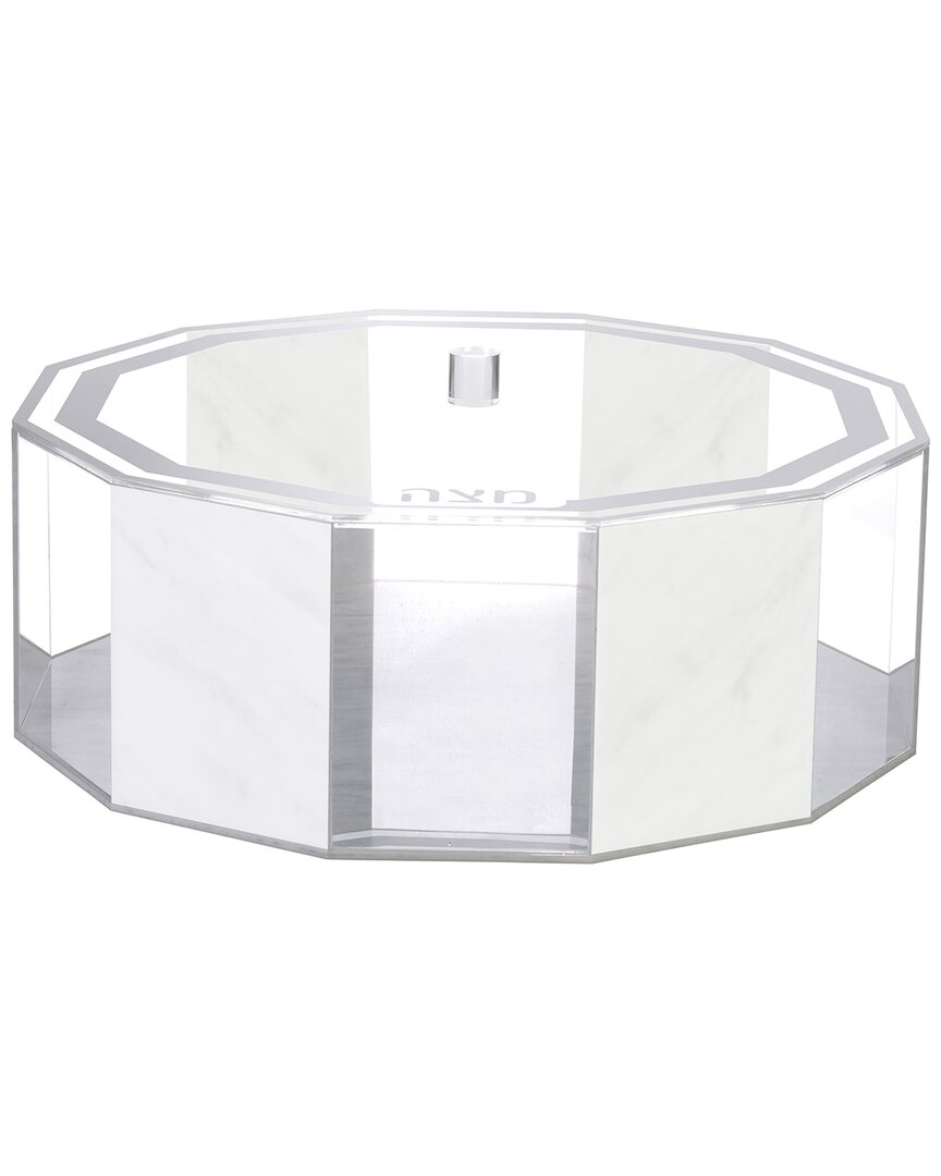 Noble Gift White Marble And Clear Lucite Hexagonal Passover Matzah Box Hexagon