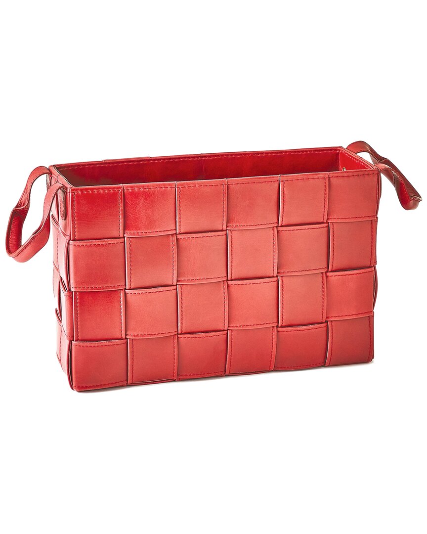 Global Views Soft Woven Leather Basket In Red