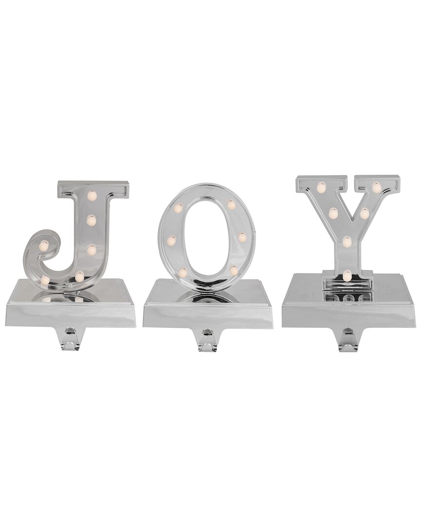 Northlight Set Of 3 Silver Led Lighted Joy Christmas Stocking Holders In Silver