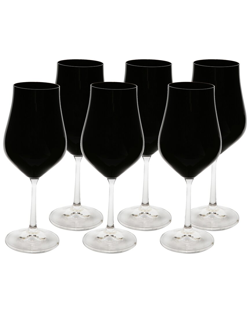 Shop Alice Pazkus Set Of 6 Wine Glasses In Black