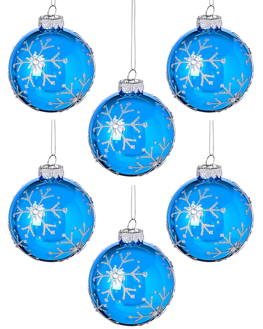Kurt Adler 3in Blue/silver Glitter Snowflake Set Of 6
