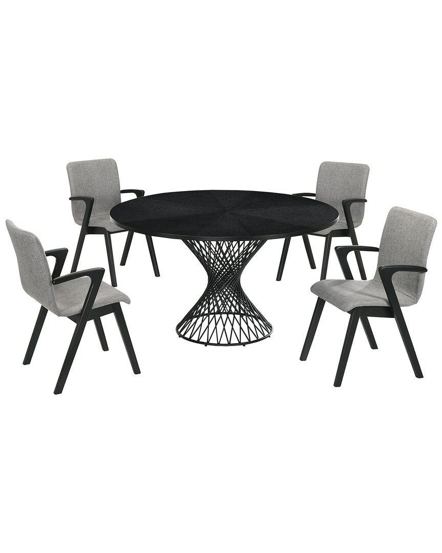 Armen Living Cirque And Varde 5pc Round Dining Set In Gray