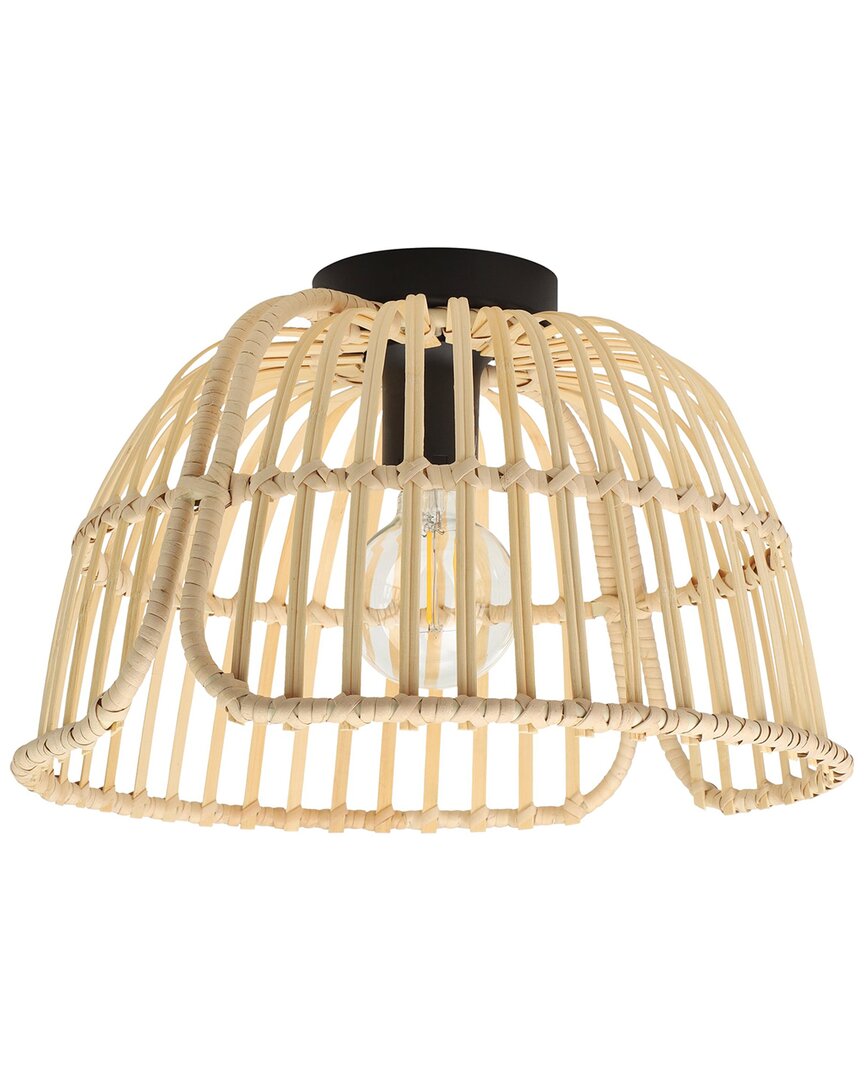 Eglo Glyneath 1 Light Ceiling Light With Black Finish & Natural Wood Shade