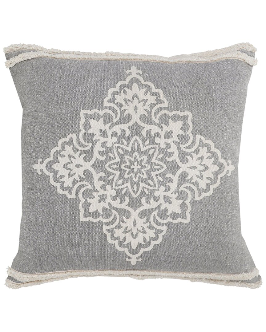 Lr Home Monica Diamond Medallion Throw Pillow With Tufted Border In Gray