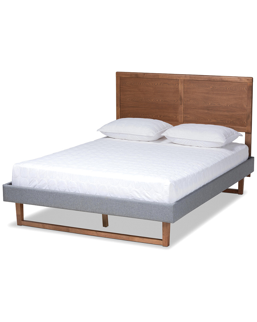 Baxton Studio Allegra Mid-century Modern Upholstered & Wood Full Platform Bed