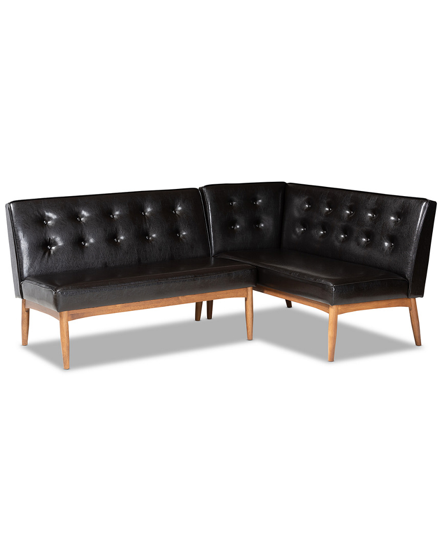 Baxton Studio Arvid Mid-century Modern Upholstered 2pc Wood Dining Corner Sofa Bench