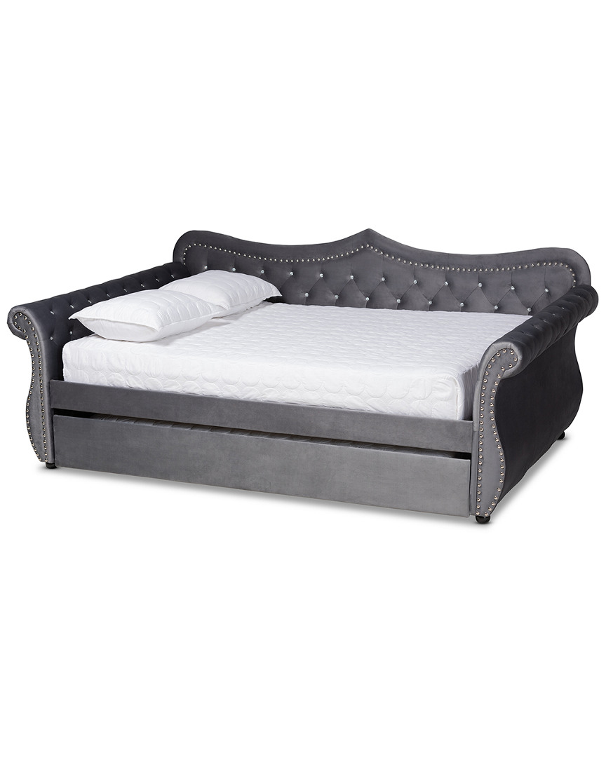 Baxton Studio Abbie Traditional & Transitional Upholstered & Crystal Tufted Queen Daybed W/trundle