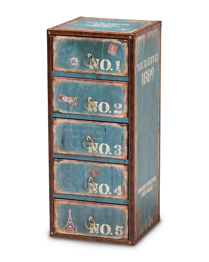 Baxton Studio Alba Vintage Rustic Blue Wood 5-drawer Accent Storage Chest