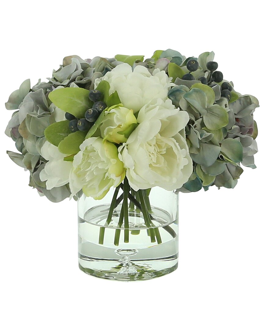 Creative Displays Blue Hydrangea & White Peony Arrangement In Glass Vase