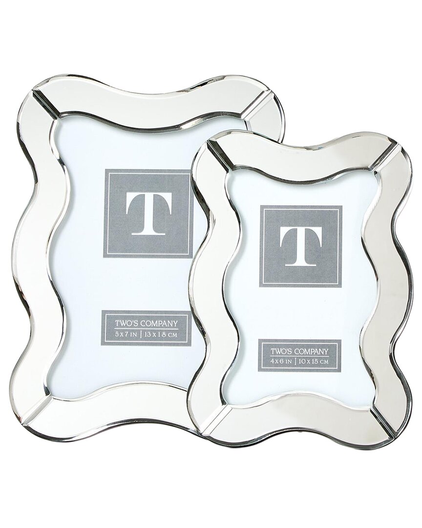 Two's Company Set Of 2 Scalloped Cut Mirror Photo Frames In Gray