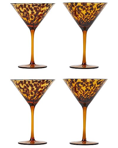 Two's Company Set of 4 Tortoise Print Martini Glasses