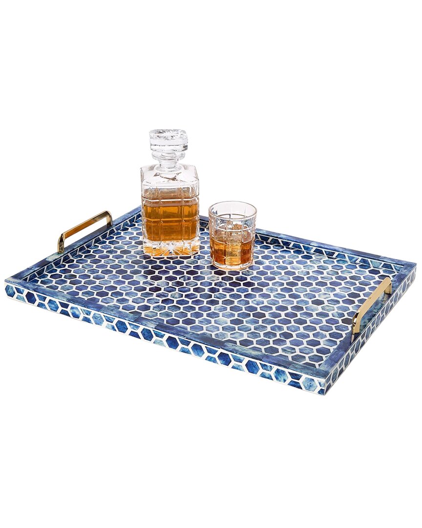 Tozai Two's Company Inlaid Decorative Rectangle Serving Tray In Blue