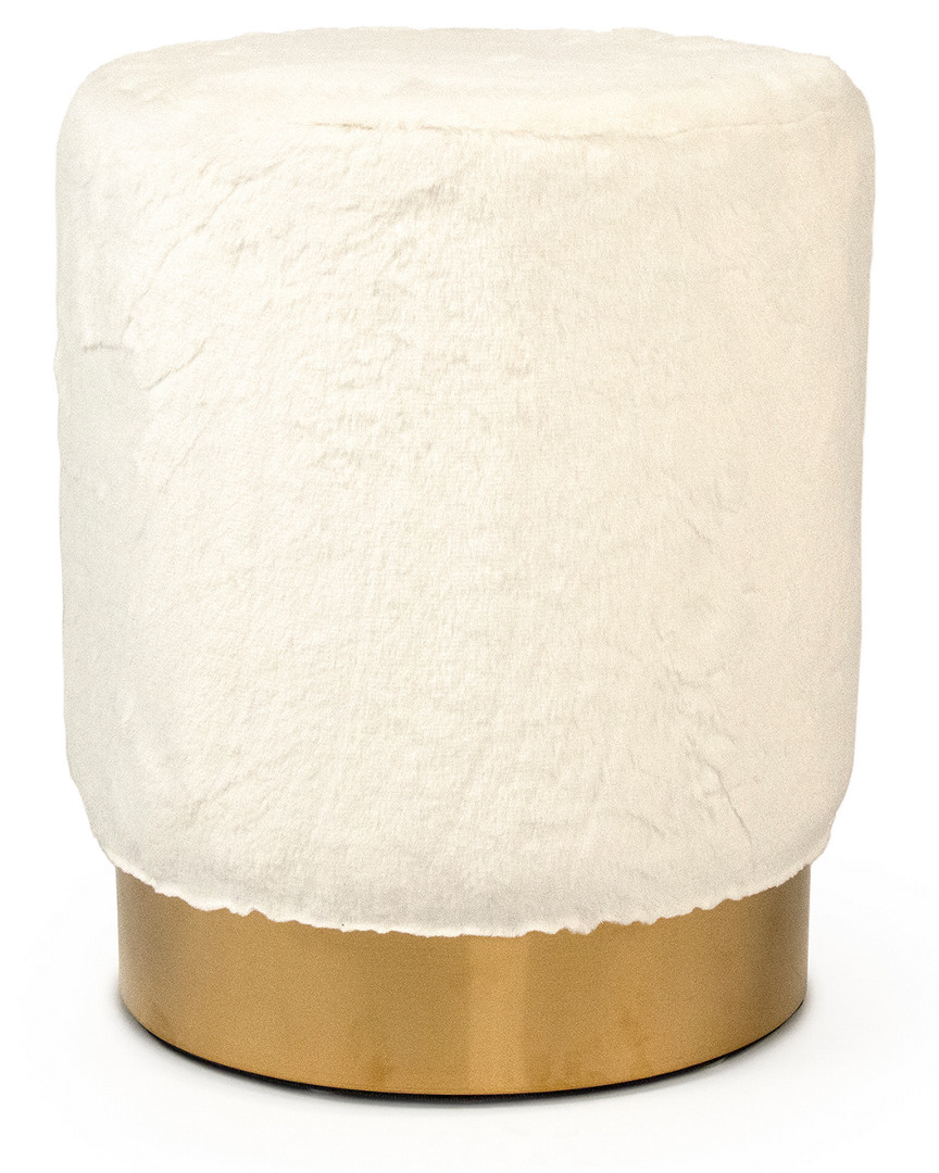 Zentique White Faux Fur Stool With Gold Base In White
