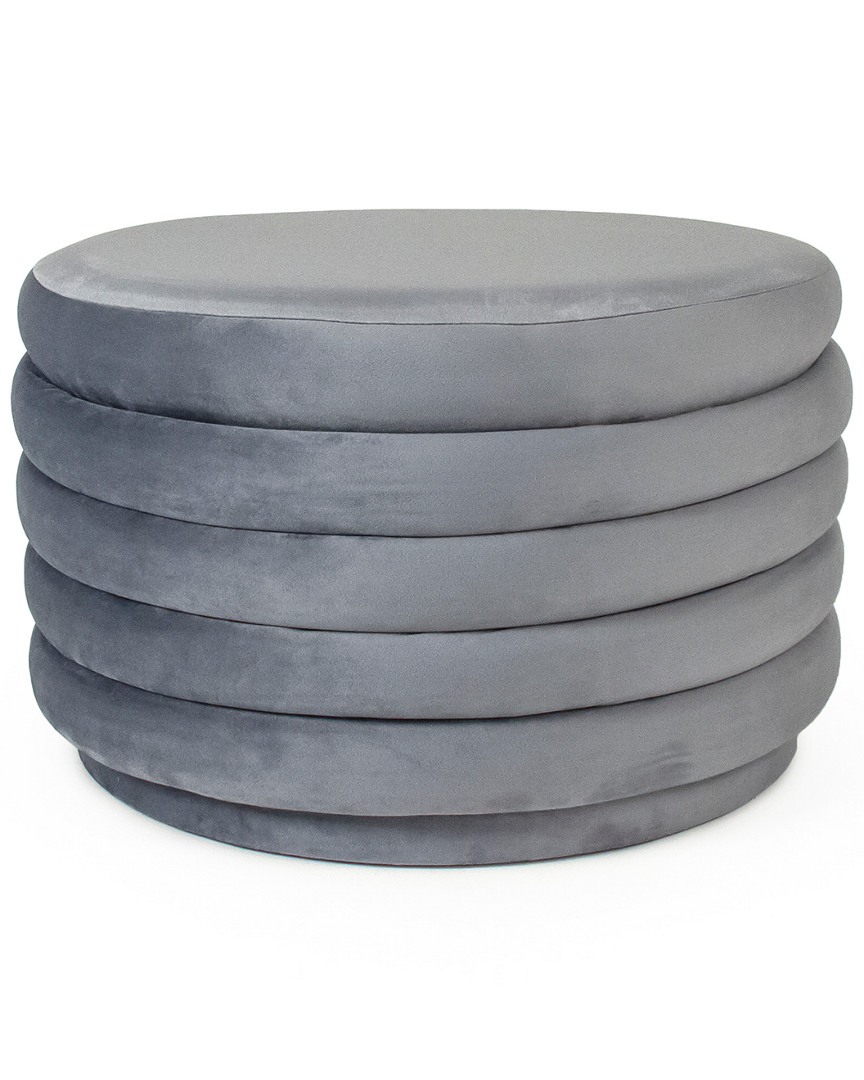 Zentique Pale Blue Velvet Ottoman In Gray