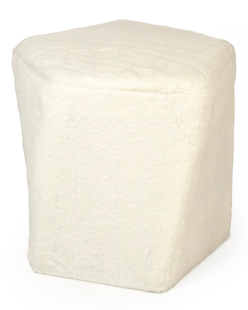 Zentique White Faux Fur Twisted Pentagon Stool In White