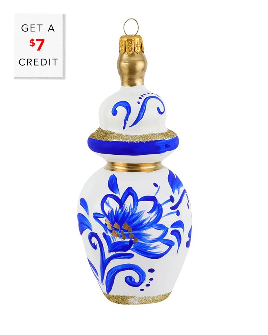 Vietri Ornaments Figural Ginger Jar With Large Flowers Or In Blue