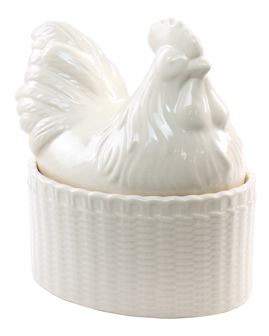 Martha Stewart 6in Stoneware Sculpted Rooster Covered Oval Baker In Cream