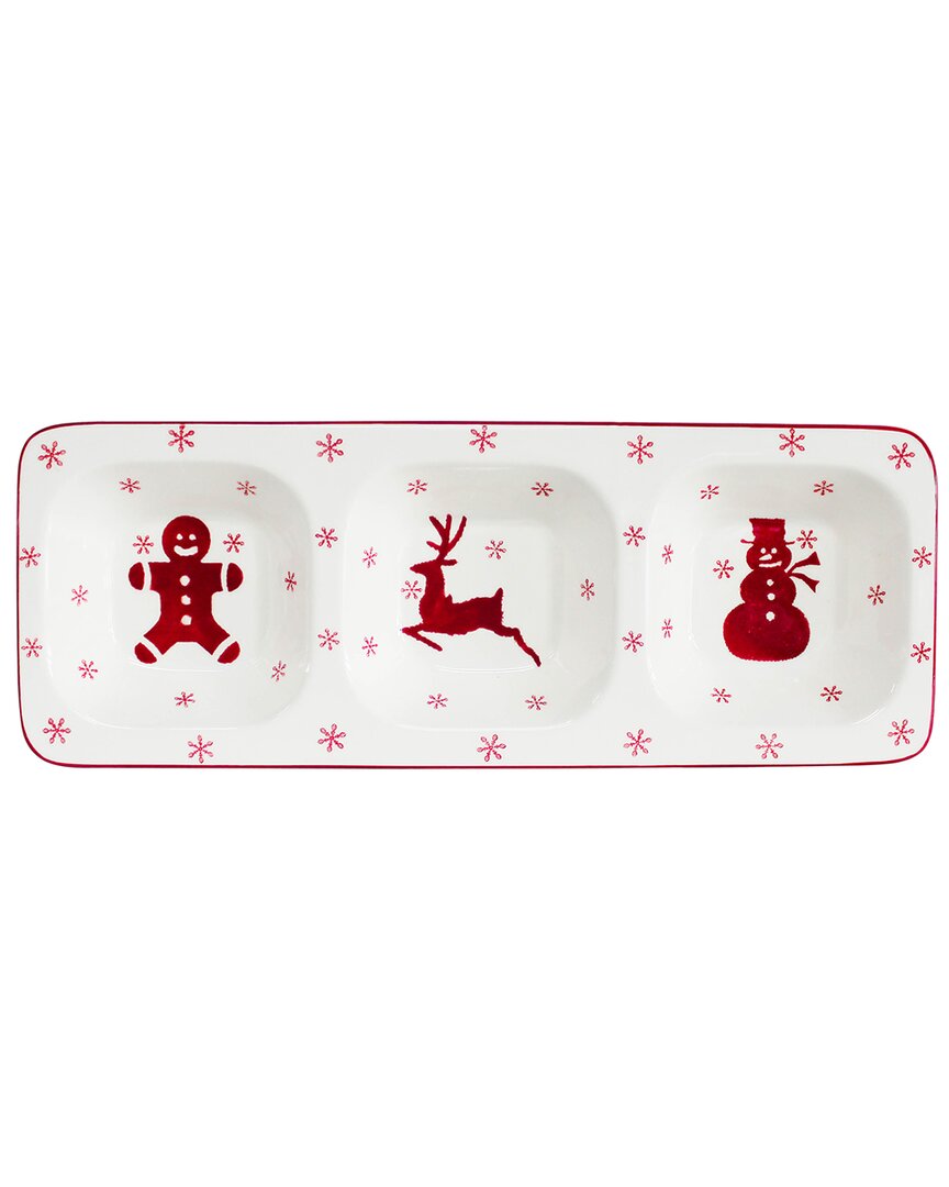 Euro Ceramica Winterfest 16in Divided Serving Dish In Red