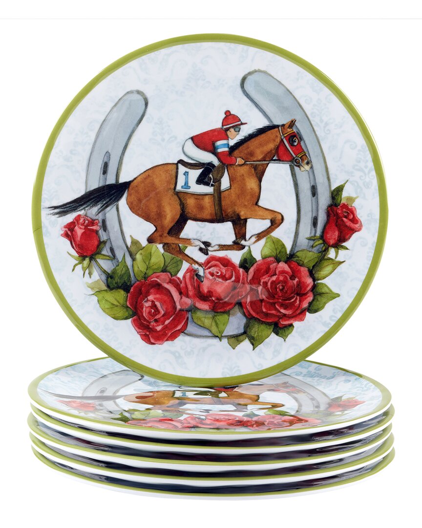 Certified International Derby Day At The Races Set Of 6 Melamine Salad Plates In Multi
