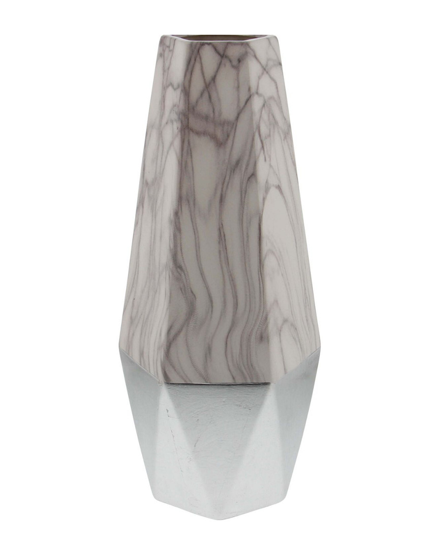 Peyton Lane Modern Reflections Ceramic White Silver Vase