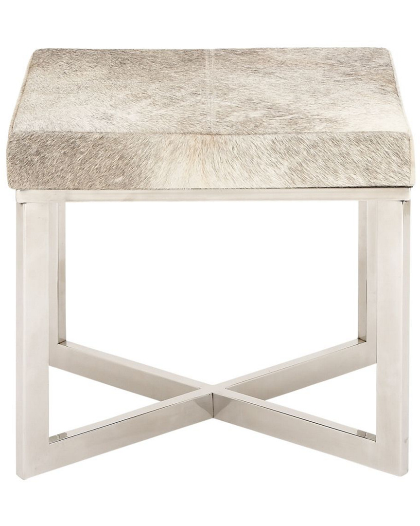 Peyton Lane Modern Reflections Wooden Gray Hide Leather Stool