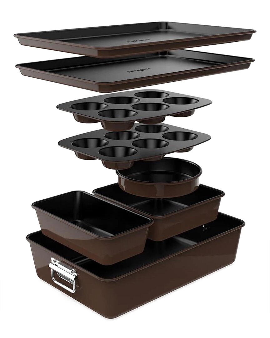 Nutrichef Brown 8pc Stackable Carbon Steel Bakeware Set