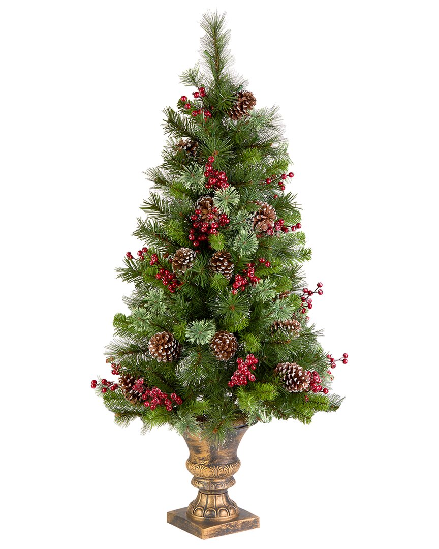 National Tree Company 4ft Iced Berry Pine Entrance Tree In Dark Bronze Urn In Green