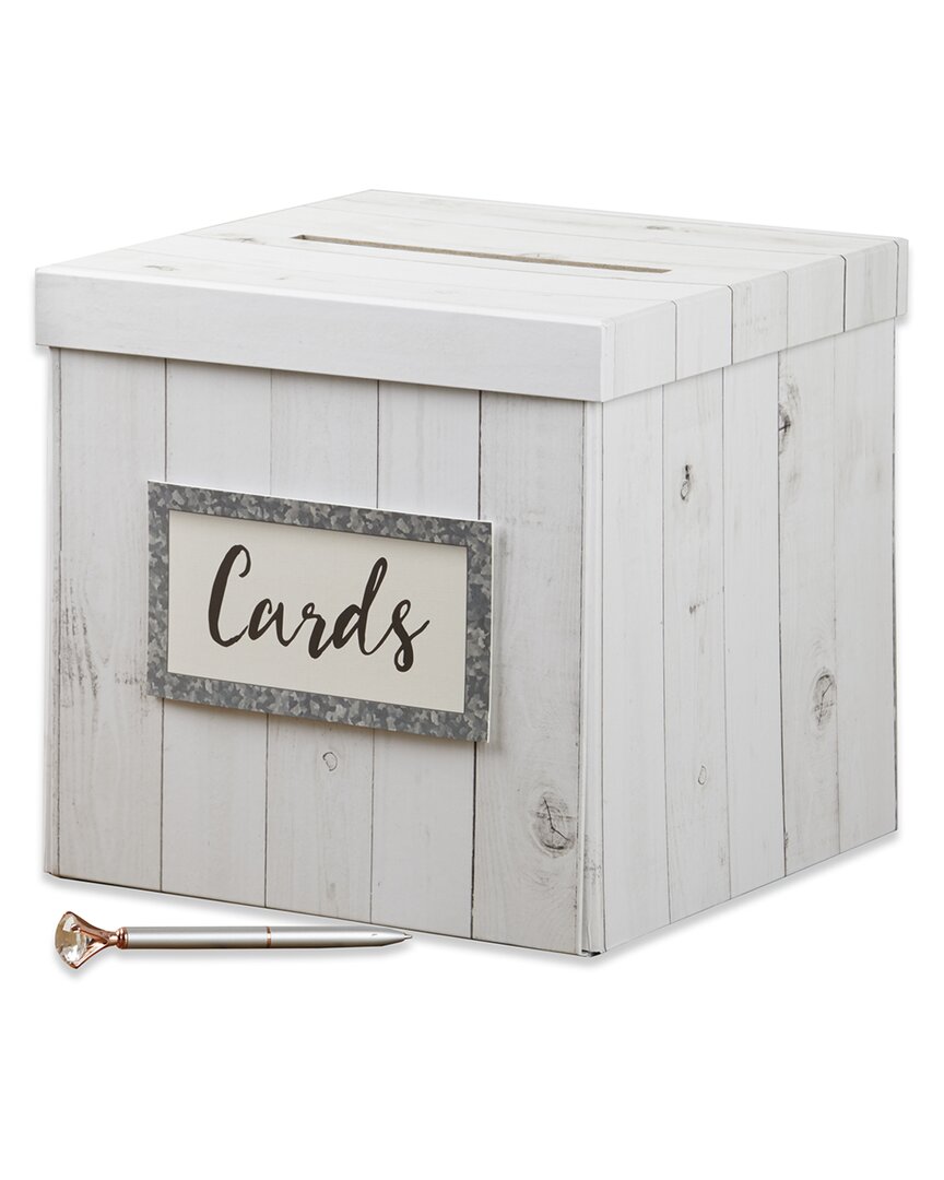 Kate Aspen Rustic Wood Card Box In White