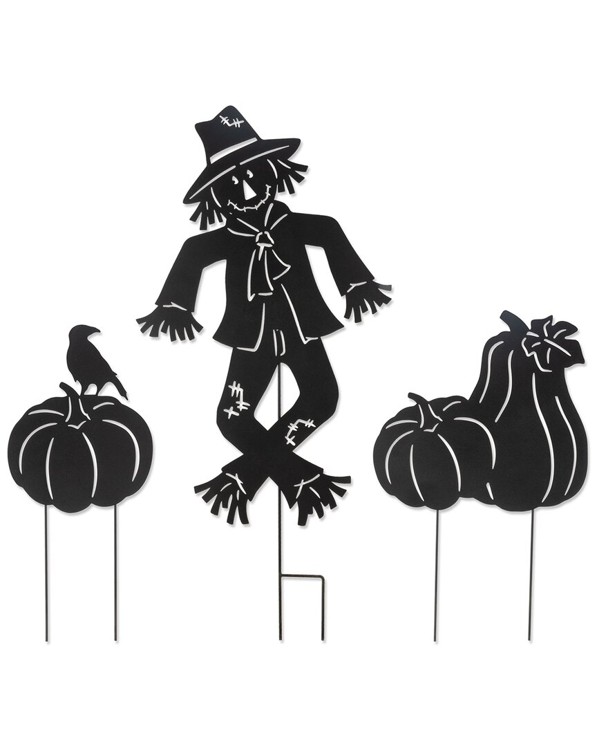 Glitzhome Handmade Set Of 3 Fall Metal Scarecrow Silhouette Yard Stakes In Black