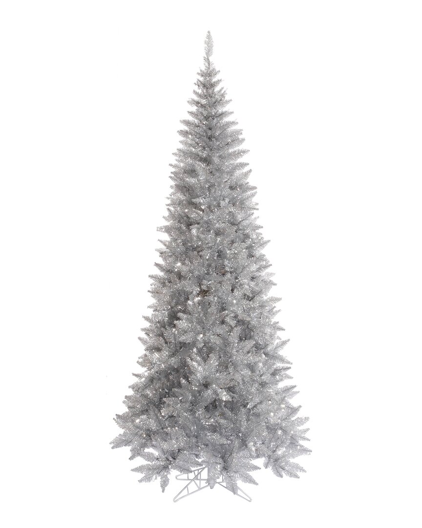 Vickerman 4.5ft Silver Tinsel Fir Slim Artificial Christmas Tree In Gray