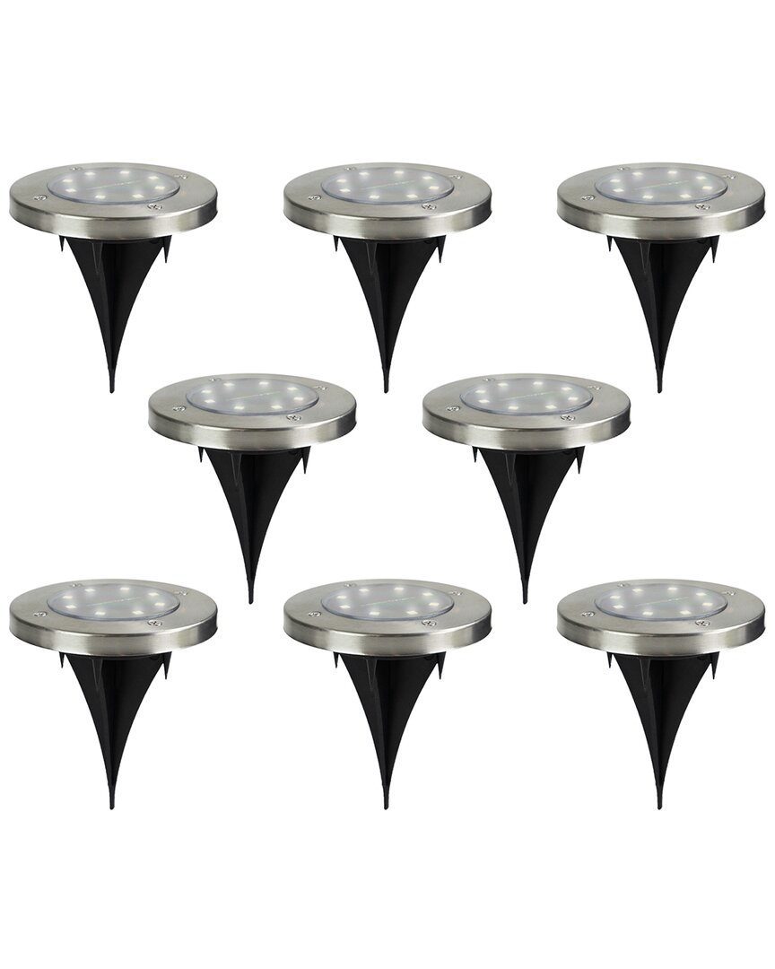 Northlight Set Of 8 Stainless Steel Round Solar Powered Led Pathway Markers