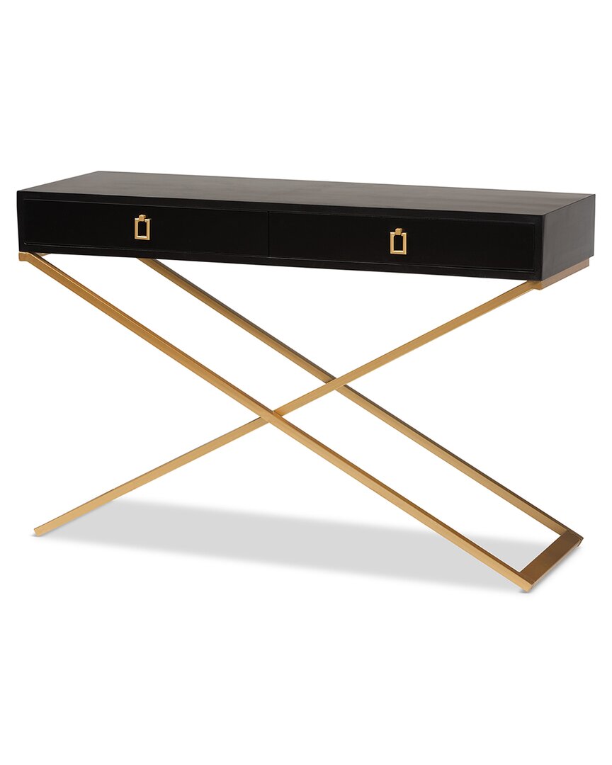 Baxton Studio Madan Wood And Gold Metal 2-drawer Console Table In Black