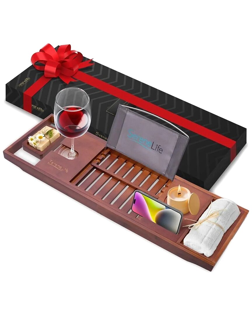 Serenelife Bamboo Bathtub Caddy In Brown