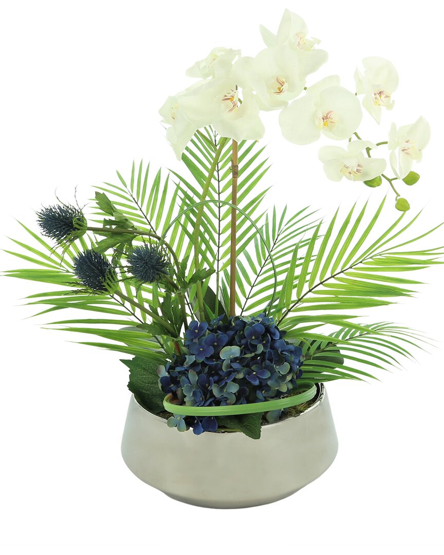 Creative Displays Orchid & Hydrangea Arrangement In Ceramic Bowl In White