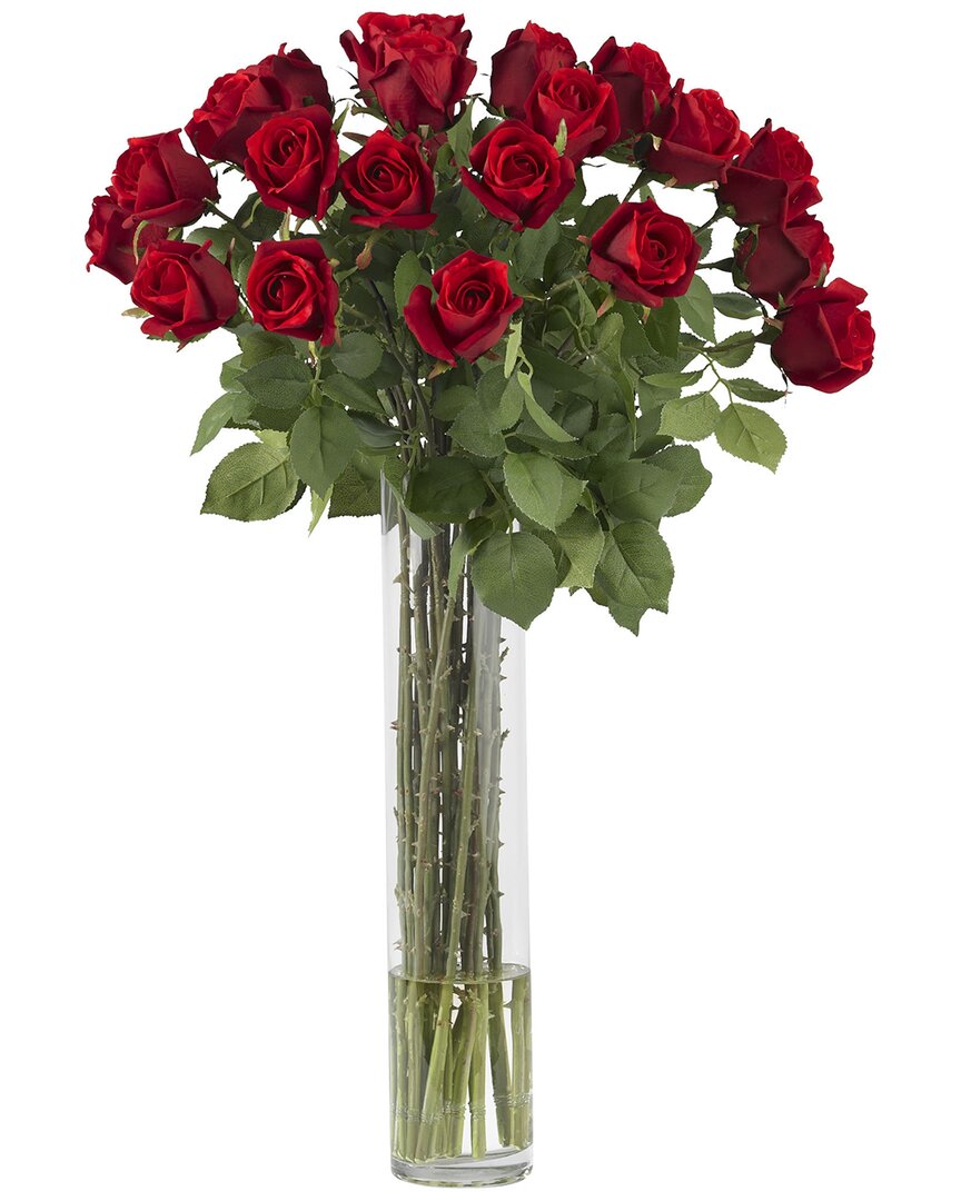 Nearly Natural Rosebud With Cylinder Silk Flower Arrangement In Red