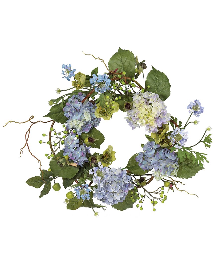 Nearly Natural 20in Hydrangea Wreath In Blue