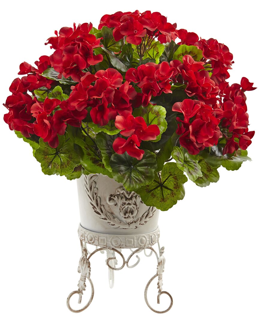 NEARLY NATURAL NEARLY NATURAL GERANIUM WITH METAL PLANTER UV RESISTANT (INDOOR/OUTDOOR)