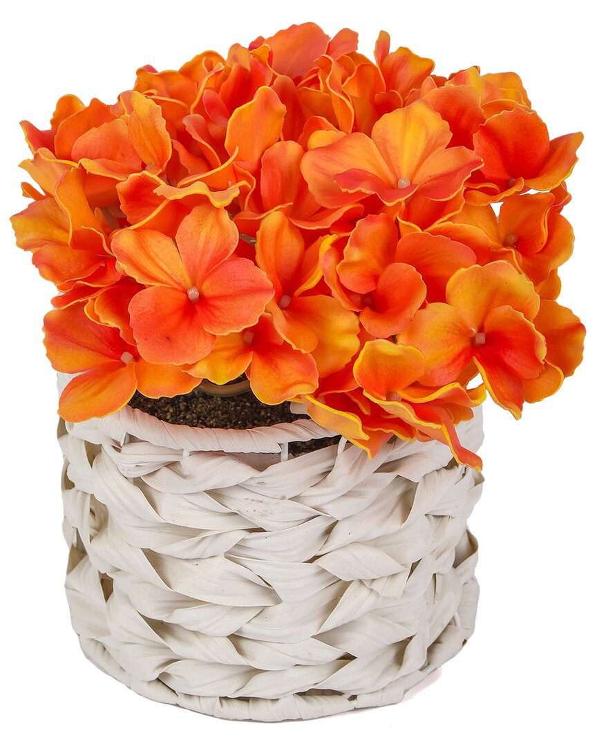 National Tree Company 10in Orange Hydrangea Bouquet In White Basket In Orange