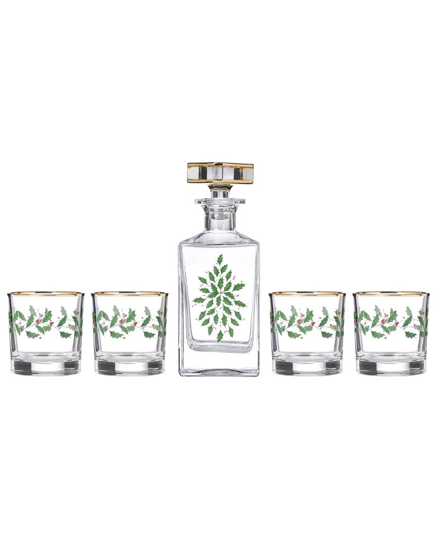 Lenox Holiday 5-piece Decanter & Whiskey Glass Set In Red