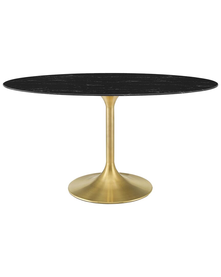 Modway Lippa 60in Oval Artificial Marble Dining Table In Gold
