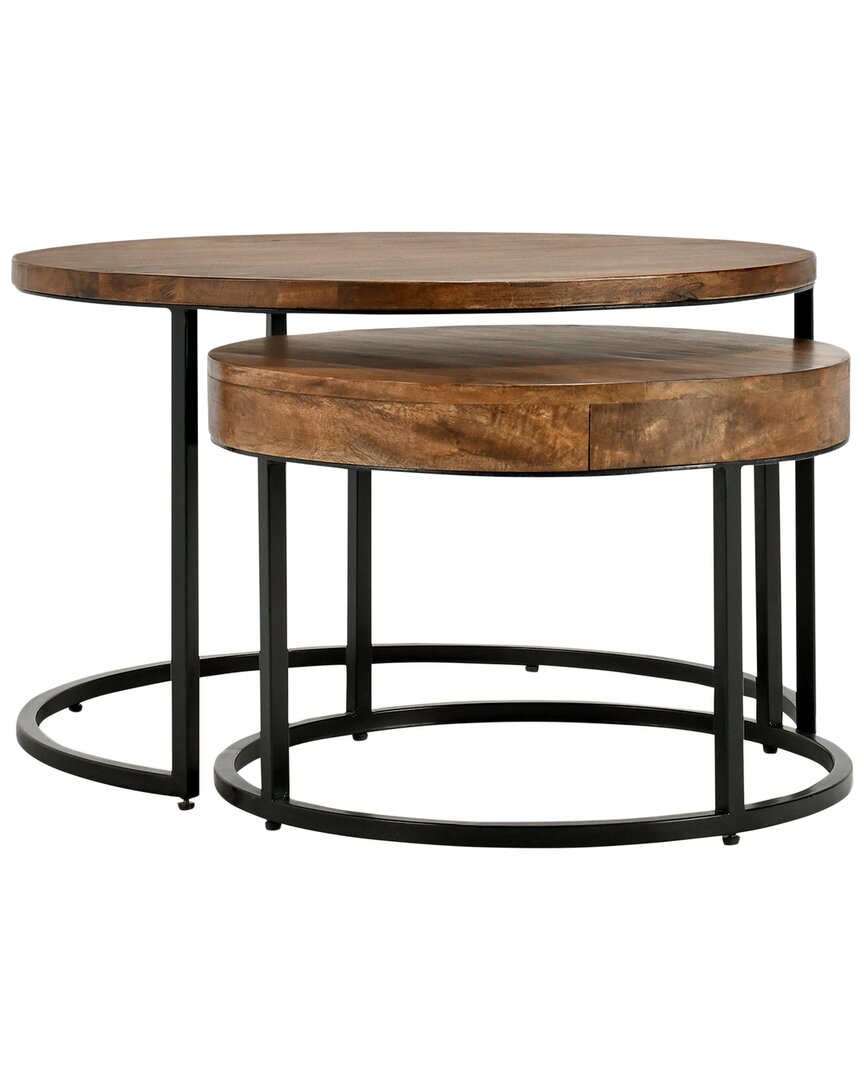 Classic Home Set Of 2 Emma Solid Iron & Oak Wood Nesting Tables In Brown