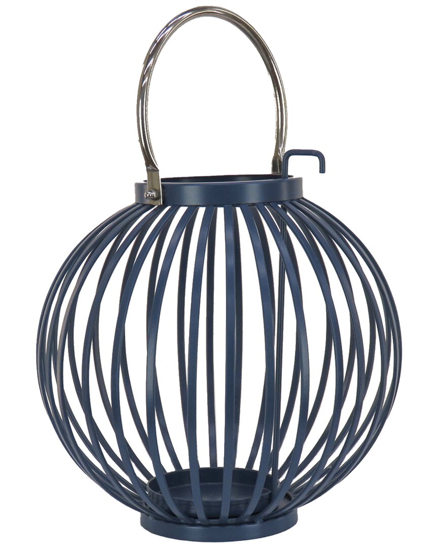 Shop National Tree Company 11in Round Ribbed Candle Lantern In Blue
