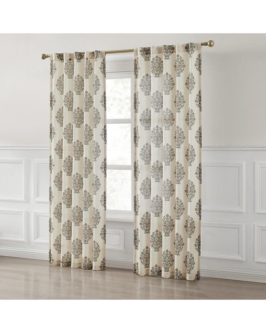 Lush Decor Lush Décor Sofia Flower Block Bouquet Linen Textured Window Curtain Panels In Neutral