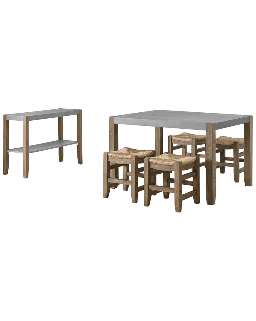 Alaterre Newport 6pc Wood Dining Set With Table, Four Stools & Side Buffet Table