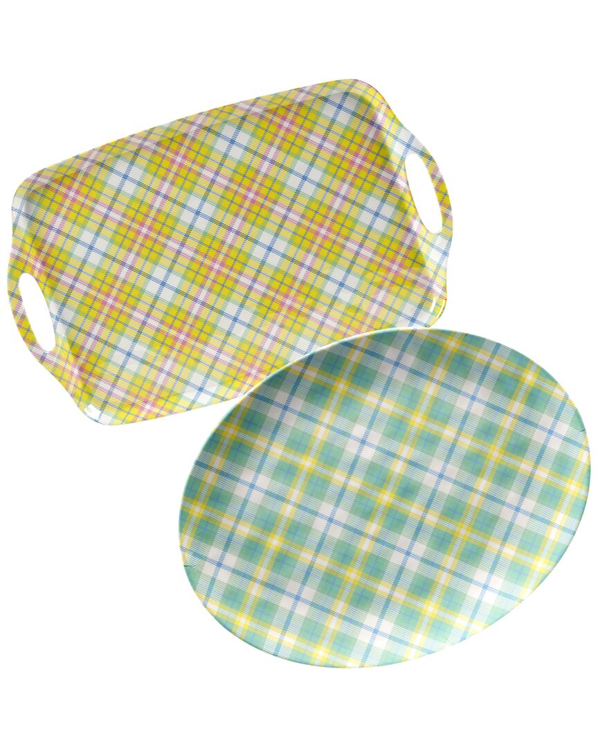 Certified International Easter Morning Plaid 2pc Melamine Tray Set