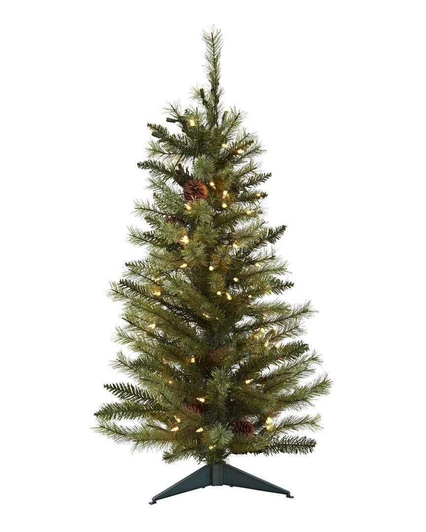 Nearly Natural 3-ft. Christmas Tree With Pine Cones And Clear Lights In Green