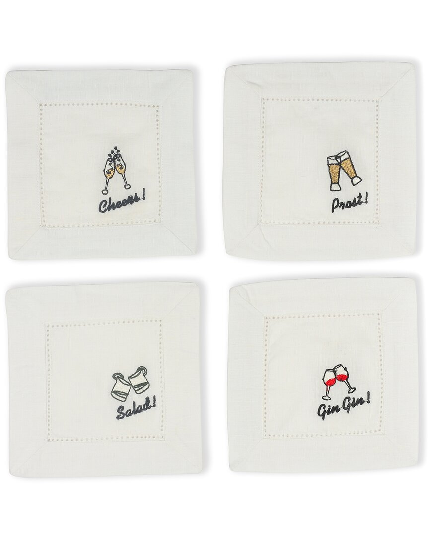 Tiramisu Gin Toast Embroidered Linen Cocktail Napkins