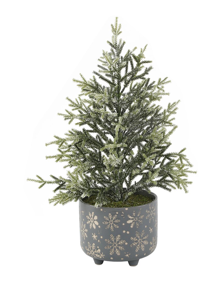 Flora Bunda Frosted Xmas Tree In Snowflakes Ceramic Footed Pot In Gray